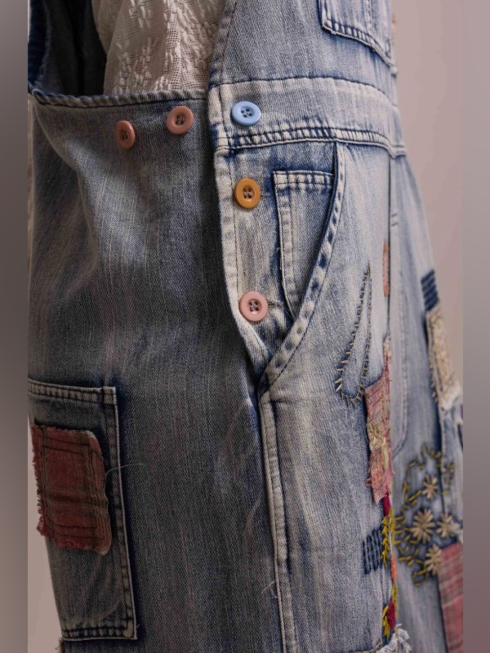 New -Last 1!🔥Bluevelvet Embroidered Light Blue Denim Overalls - Women Jeans - Picture 8 of 8